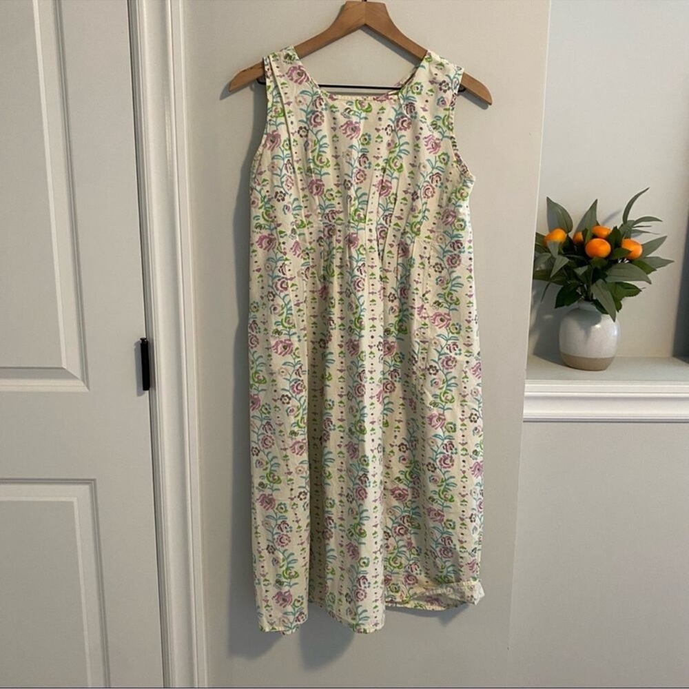 Matta Cotton White Purple Blue Floral MIDI Dress Small